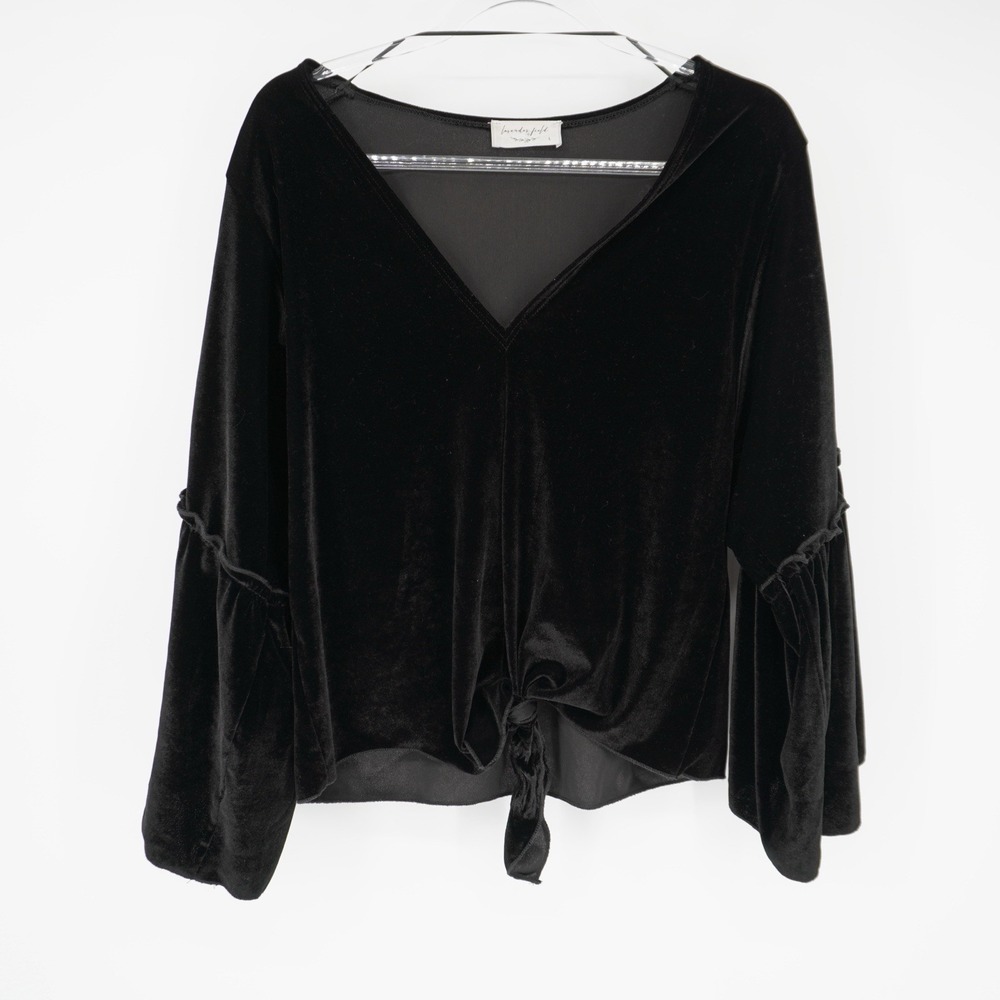 Vintage Lavender Fields Black Velvet Top Women Large Whimsigoth Fairy Goth Dark
